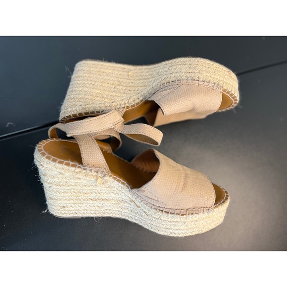 Franco Sarto Nude Snake Embossed Espadrille Wedge Sandals Women Size 8 - Picture 6 of 7